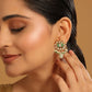 Nuyug 22K Gold Plated Semi Precious Green Stone Studded Pearl Drop Stud Earrings | Swadesiicart