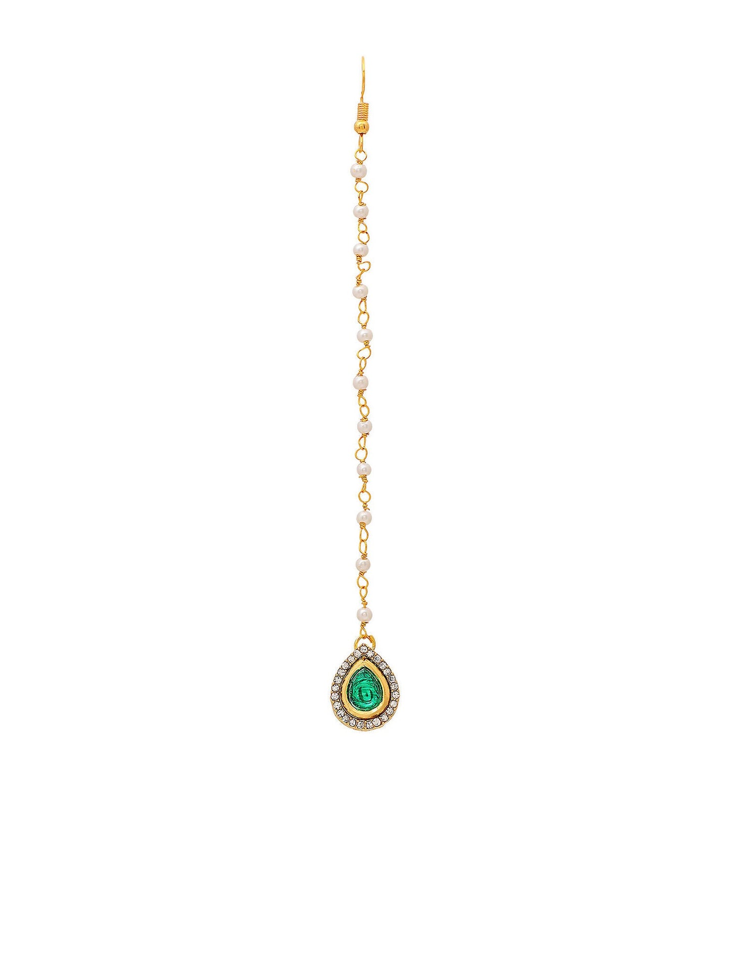 Ruby Raang Green Tear Drop Green Kundan Maang Tikka | Swadesiicart