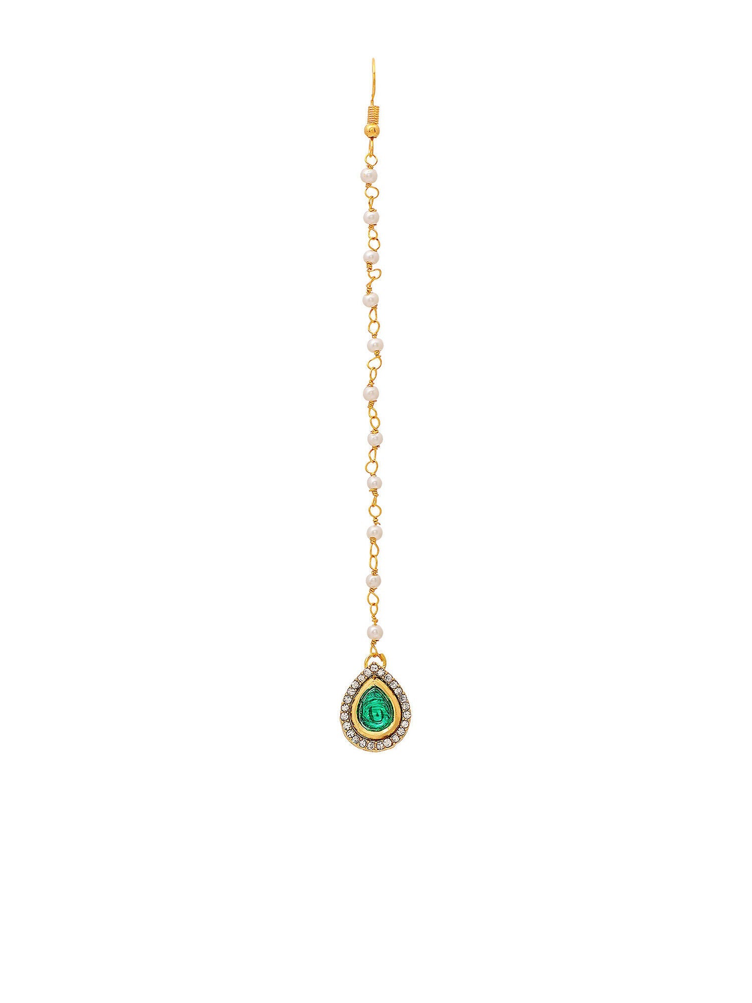 Ruby Raang Green Tear Drop Green Kundan Maang Tikka | Swadesiicart