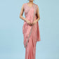 Peach Silk Satin Plain Ready to wear Saree with stitched Blouse - Vrinda | Swadesiicart