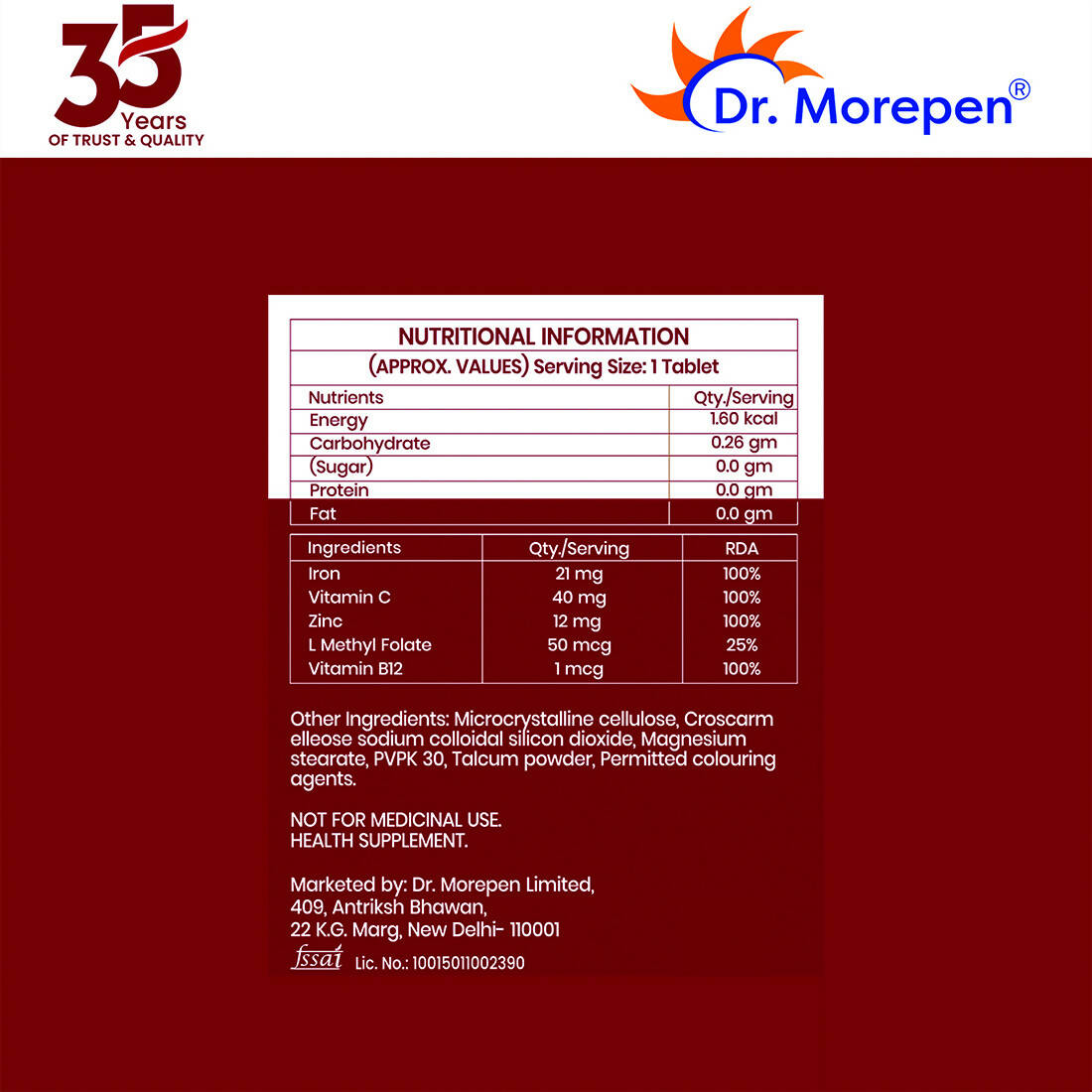 Dr. Morepen Iron & Zinc Tablets - Swadesiicart