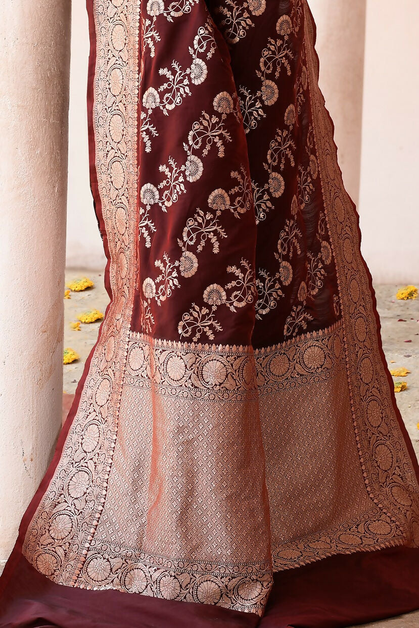 Joban Fashion Coco Brown Banarasi Soft Pure Handloom Banarasi Silk Saree | Swadesiicart