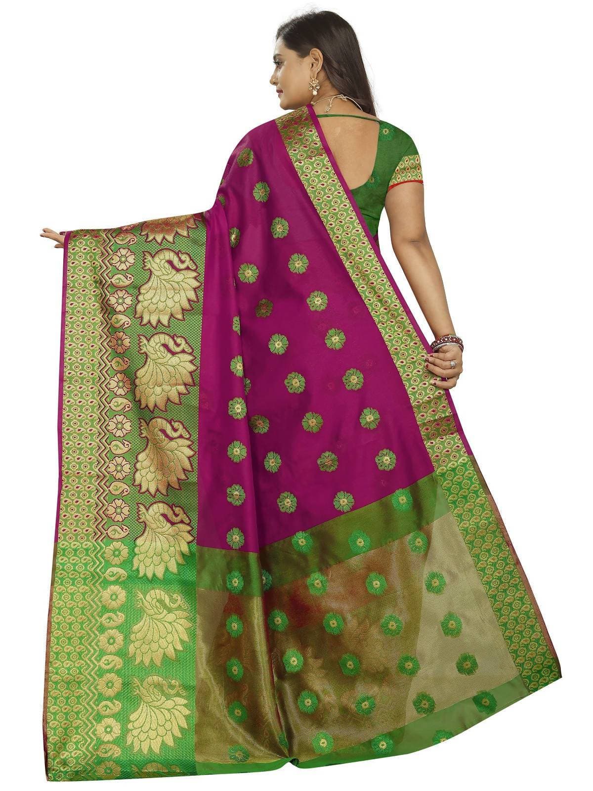 Vamika Banarasi Cotton Silk Pink Weaving Saree | Swadesiicart