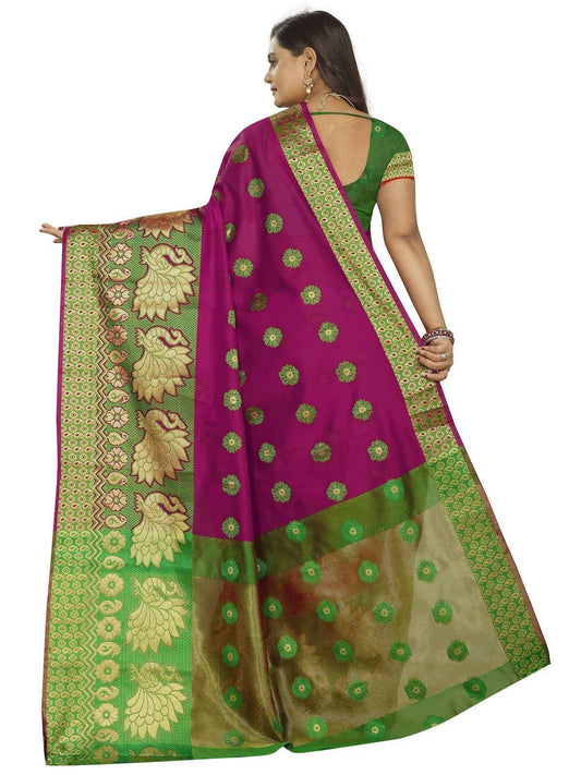 Vamika Banarasi Cotton Silk Pink Weaving Saree | Swadesiicart