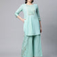 Ahalyaa Women Teal Pure Cotton Gold Foil Printed Pakistani Style Kurta Palazzo Set | Swadesiicart
