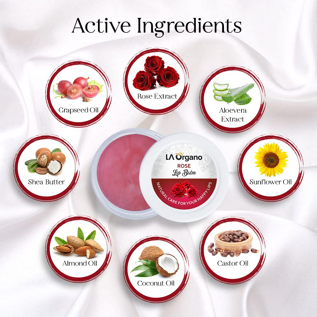 LA Organo Rose Lip Balm For Dry Chapped Lips - Swadesiicart