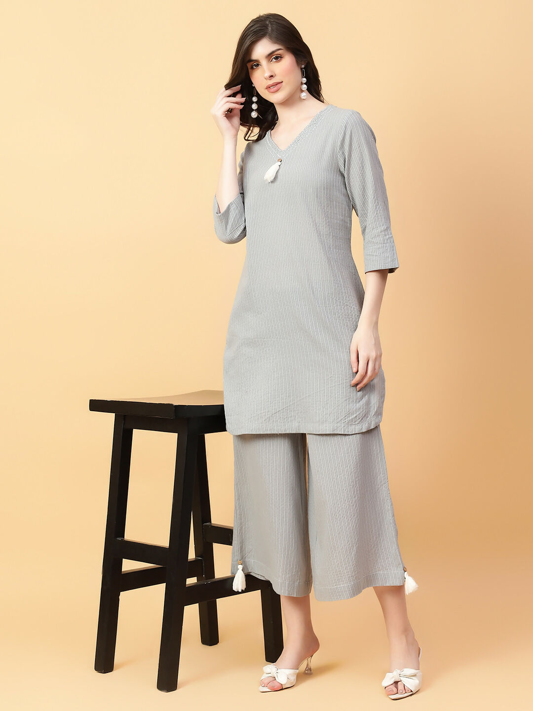 Joban Fashion Grey Cotton Khatha & Hand Work Co-ord Set - Swadesiicart