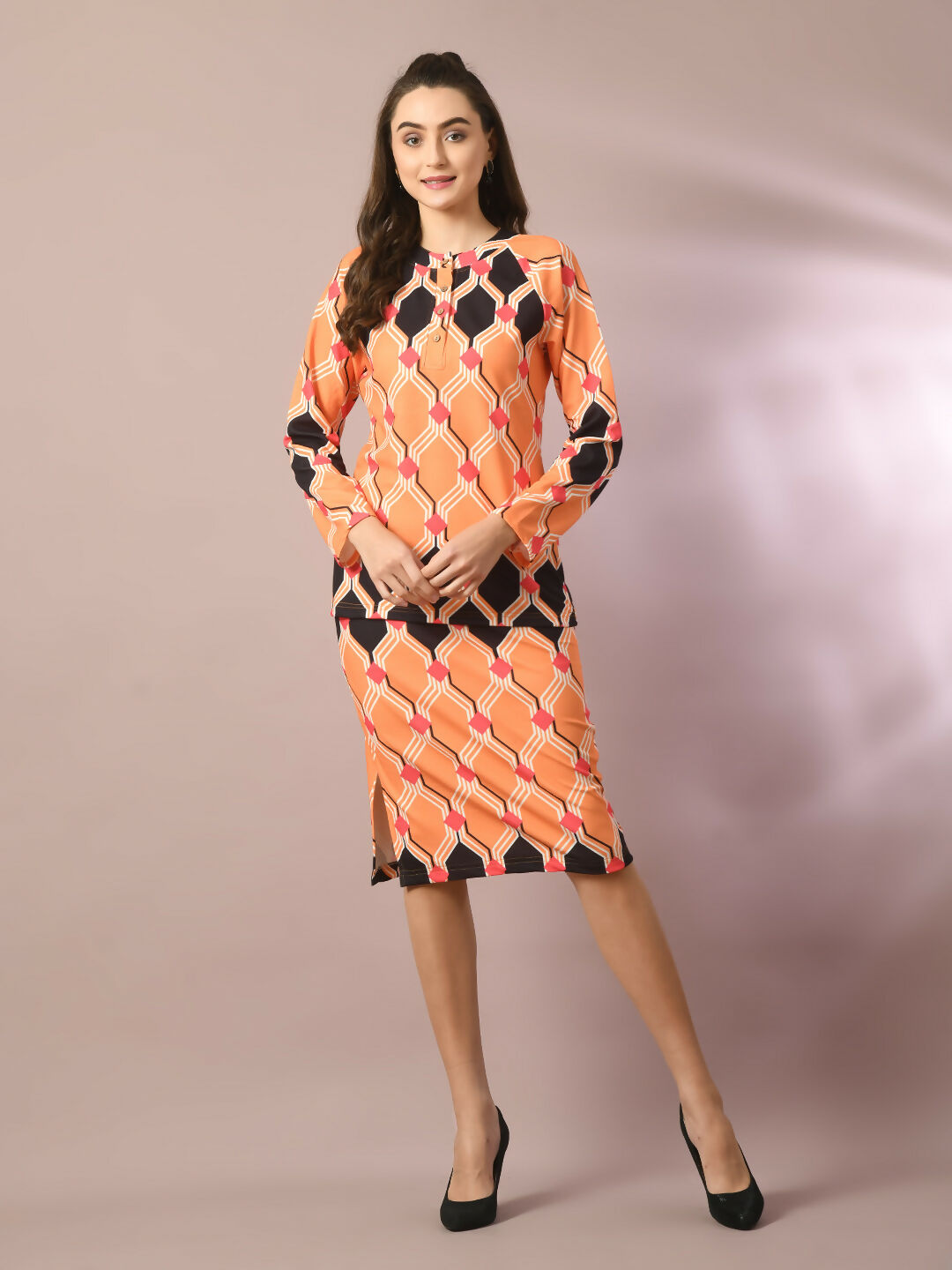 Myshka Women's Multi Printed Round Neck Party Top With Skirt Co-ord set - Swadesiicart