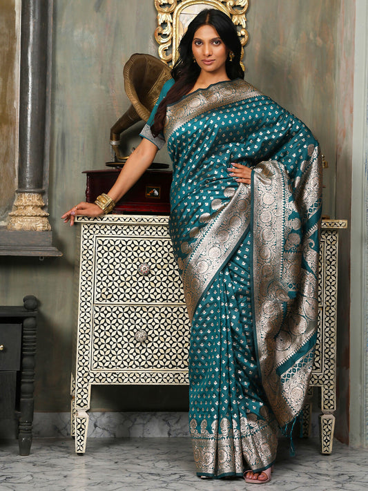Astita Banarasi Silk Sea Green Saree | Swadesiicart