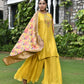 Vaasva Women's Silk Mustard Emboidered Solid Kurta, Sharara & Dupatta Set | Swadesiicart