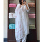 The52 White Women's Gorgeous Georgette Butti Fabric Embroidered Work Straight Kurta Pant and Dupatta Set - Swadesiicart