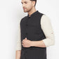 Even Apparels Black Merino Men Woven Nehru Jacket | Swadesiicart