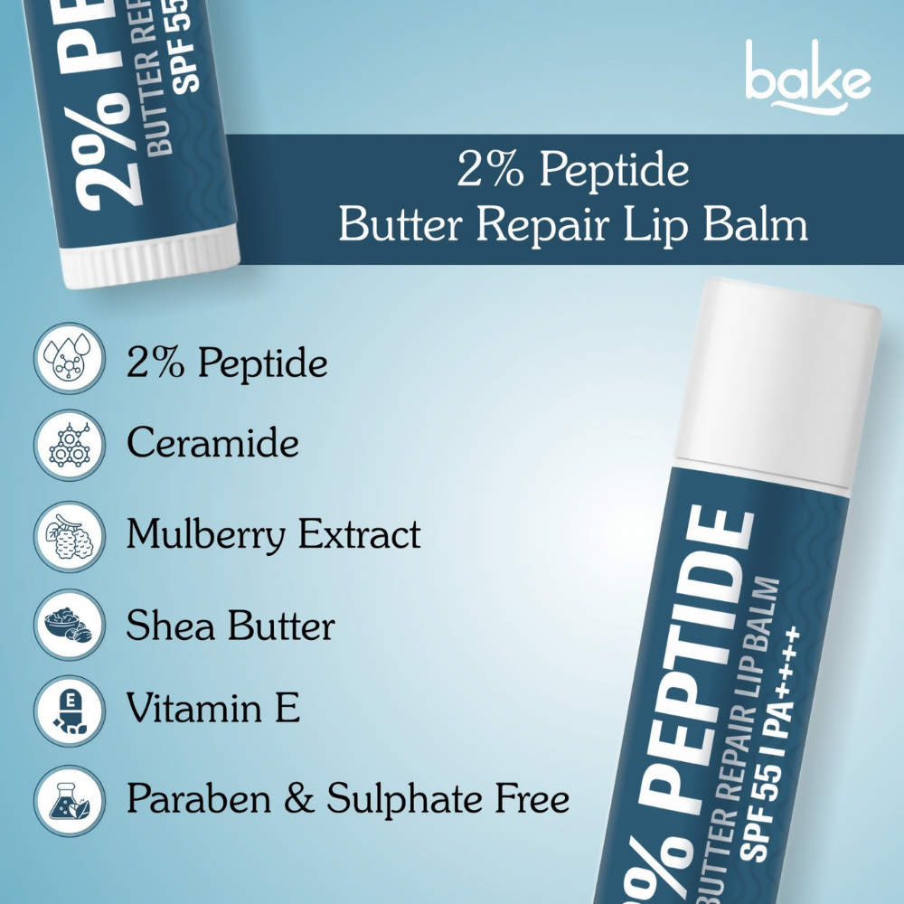 Bake 2% Peptide + Ceramide Butter Brightening Lip Balm SPF 55 PA++++ | Swadesiicart