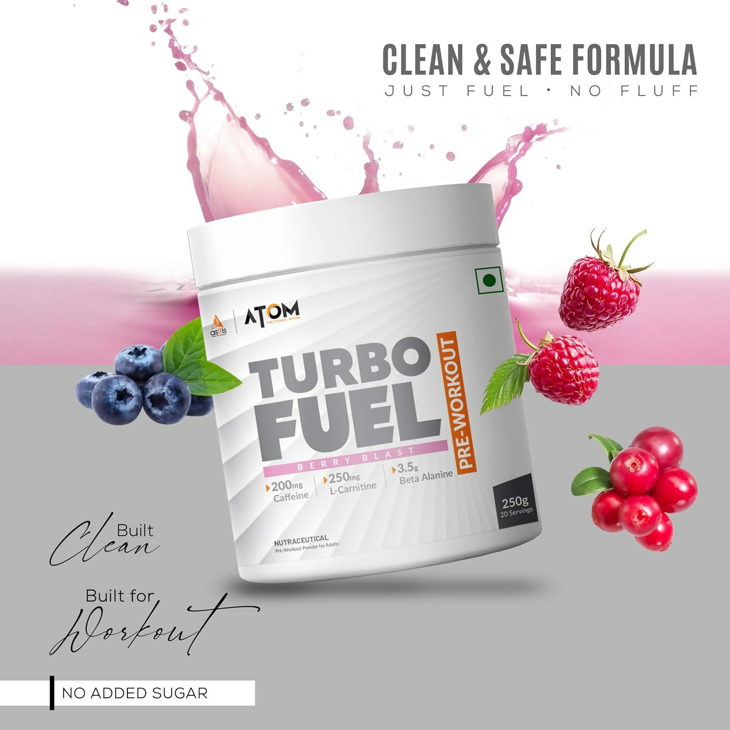 As-It-Is Atom Turbo Fuel Pre-Workout Formula Berry Blast Flavour | Swadesiicart