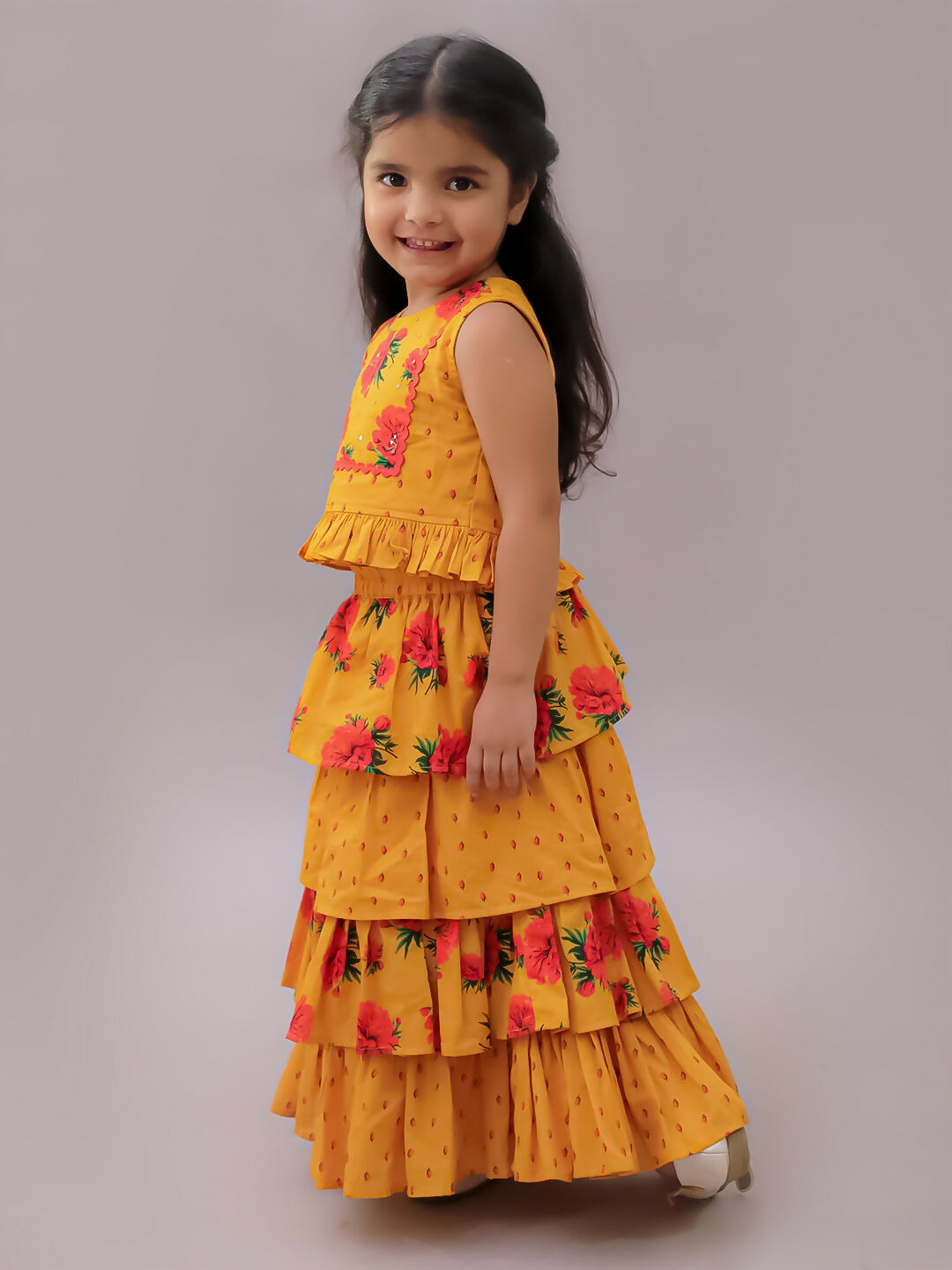 Lil Drama Genda Phool Mustard Choli and Lehanga Set For Girls | Swadesiicart