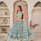 Aastha Fashion Ocean Blue Butterfly Net White Cotton Thread Work, Zari Work And Sandwich Sequence Work Embroidery Wedding Wear Lehenga Choli