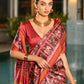 Vishnu Weaves Women's White Banarasi Silk Patola Printed Saree with Blouse - Swadesiicart