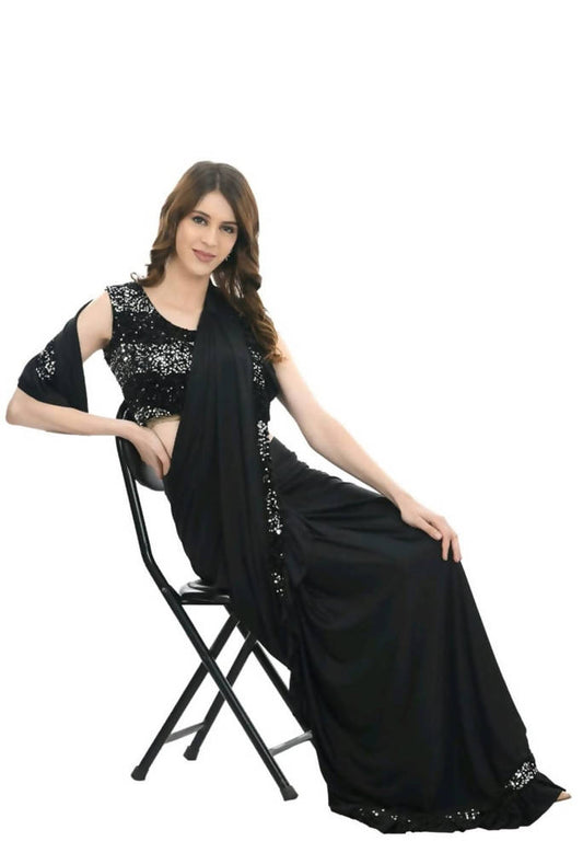 Mominos Fashion All Season Wear Black Ruffled Ready To Wear Saree | Swadesiicart