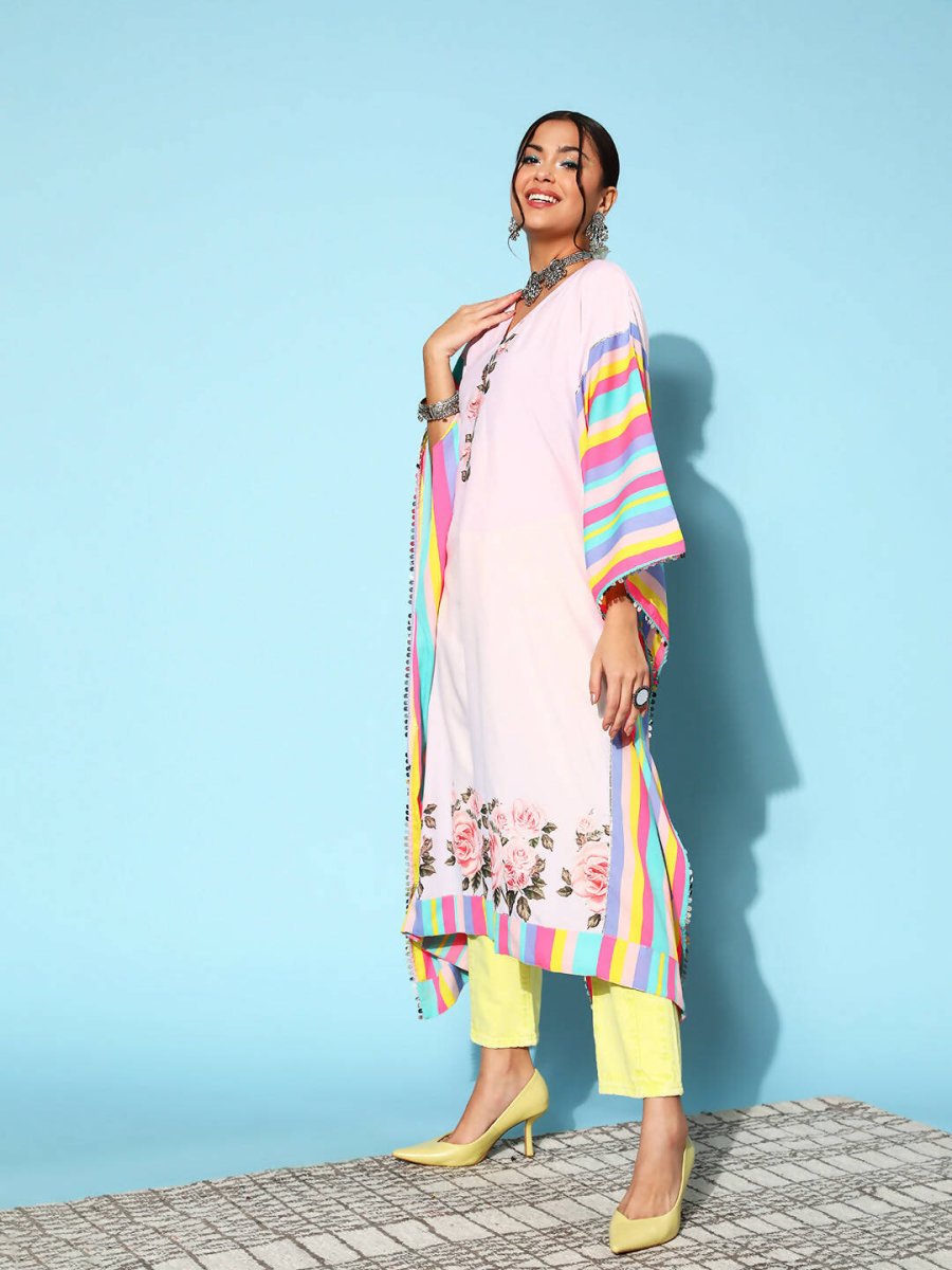 Ahalyaa Women Lovely Pink Crepe Vacation Stripes Kurta | Swadesiicart