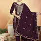 Jyoti Fashion Women's Wine Velvet Cording with Resham Thread & Sequin Kurta with Trouser & Dupatta | Swadesiicart