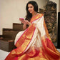DEIANA'S Beautiful Designer Golden zari Soft Lichi Silk Saree - White - Swadesiicart