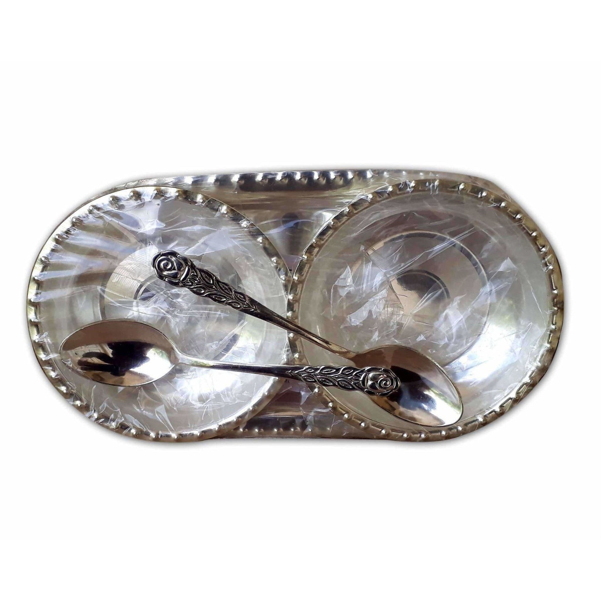 Silver Tray with Cups and Spoons - Swadesiicart