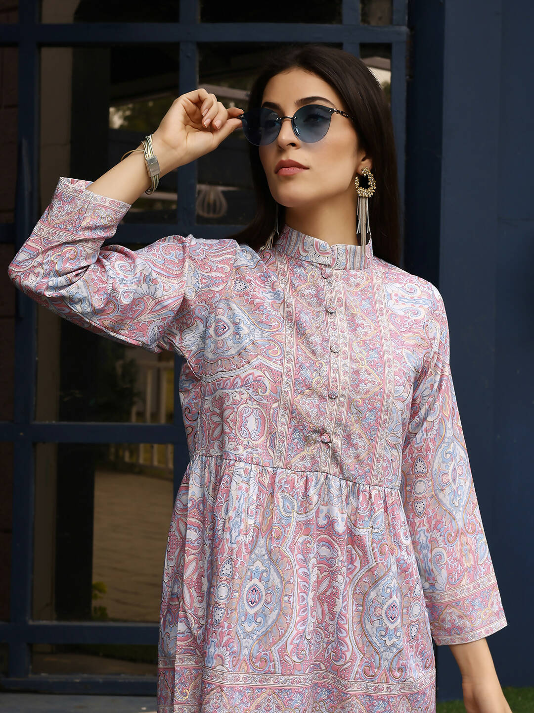 Light Pink Rayon Floral Printed Top with Matching Bottom - Eesha - Swadesiicart