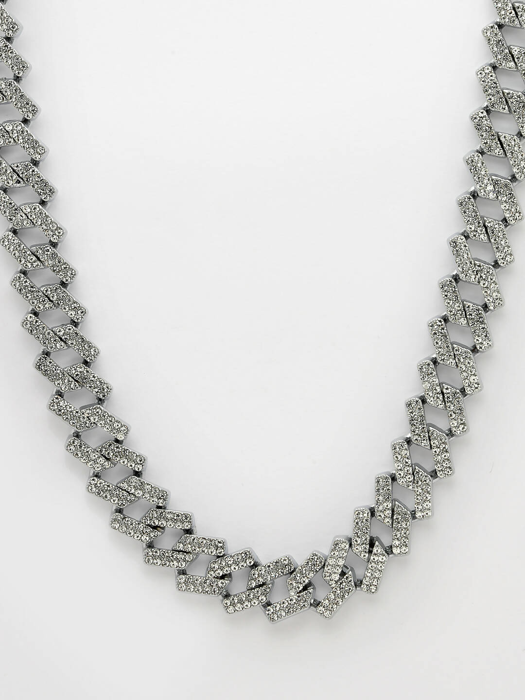 NVR Men Silver-Plated Stainless Steel American Diamond Chain | Swadesiicart