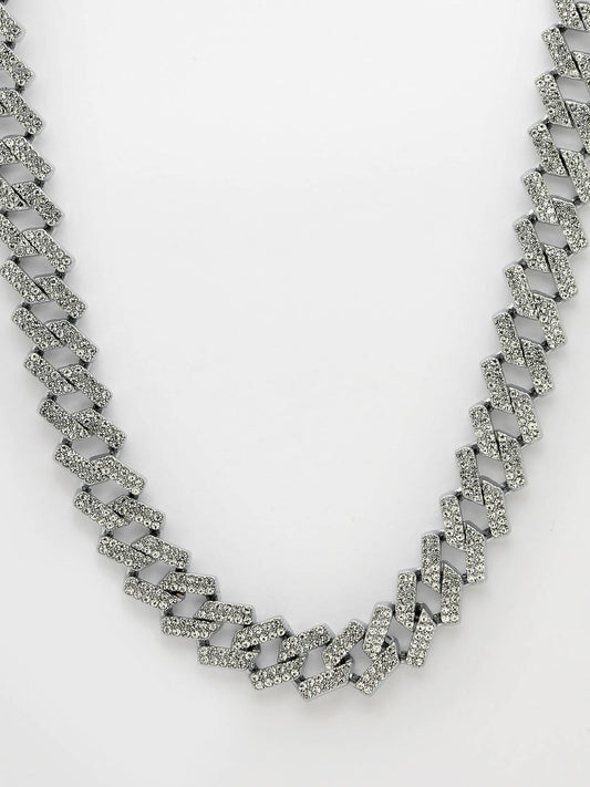 NVR Men Silver-Plated Stainless Steel American Diamond Chain | Swadesiicart