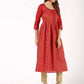 Aniyah Cotton Block Print Flared Kurta In Red (AN-151K) - Swadesiicart