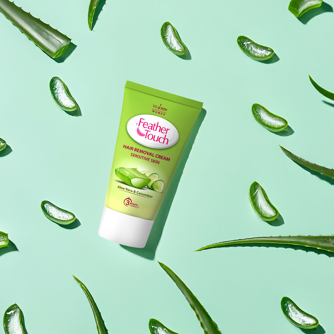 VI-JOHN Feather Touch Cucumber & Aloevera Hair Removal Cream for Women for Sensitive Skin Suitable for Legs, Underarms, Bikini Line, Arms | Swadesiicart