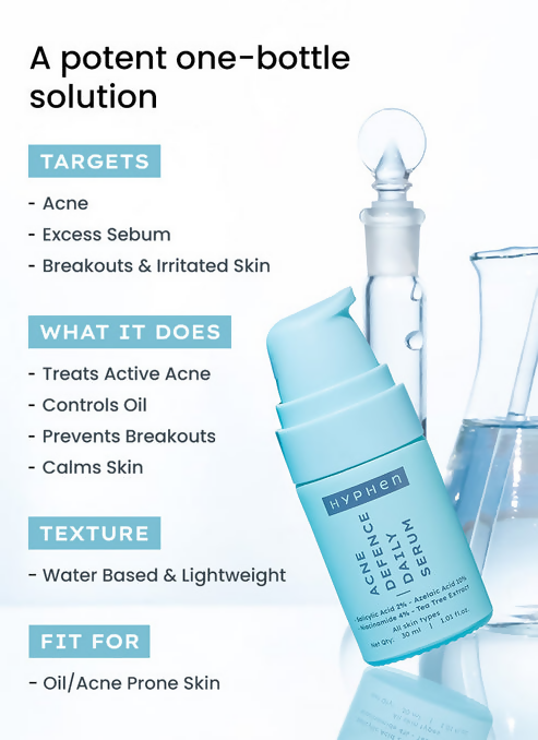Hyphen By Kriti Sanon Acne Defence Daily Serum With 2% Salicylic Acid Treats Active Acne Prevents Breakouts | Swadesiicart