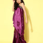 InWeave Women's Wine Navy Brocade Satin Oneshoulder Kurta Set - Swadesiicart