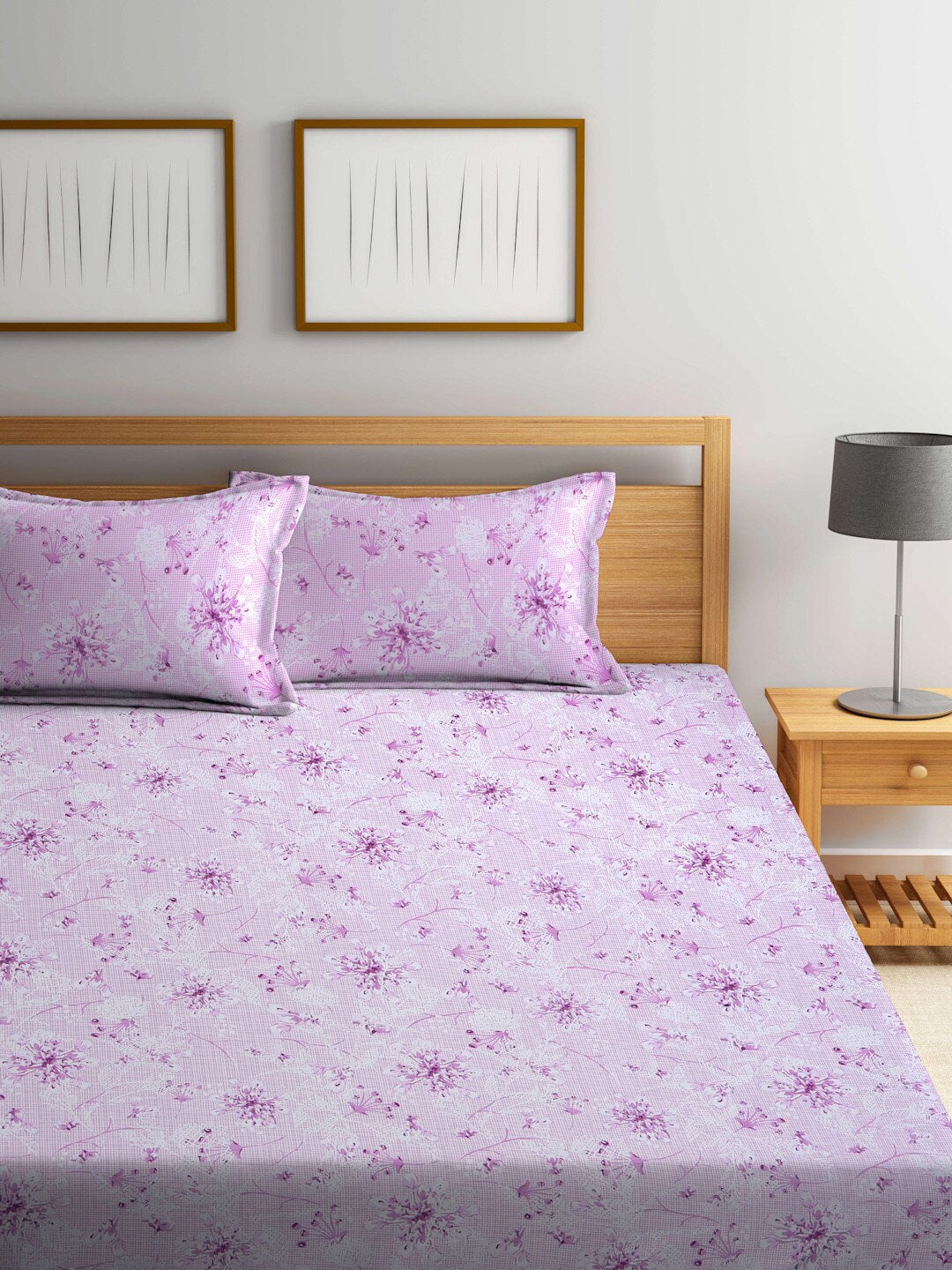 BOMBAY DYEING Pink Floral Cotton 120 TC King Bedsheet with 2 Pillow Covers - Swadesiicart