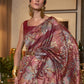Mitera Maroon & Blue Floral Zari Banarasi Saree | Swadesiicart