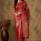 Sangria Red & Gold Toned Ethnic Motifs Woven Design Zari Banarasi Saree | Swadesiicart