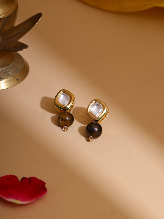 Ruby Raang Brown Tiger Eye Stone Kundan Studs | Swadesiicart