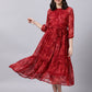 Souchii Maroon Floral Layered Chiffon A-Line Midi Dress - Swadesiicart