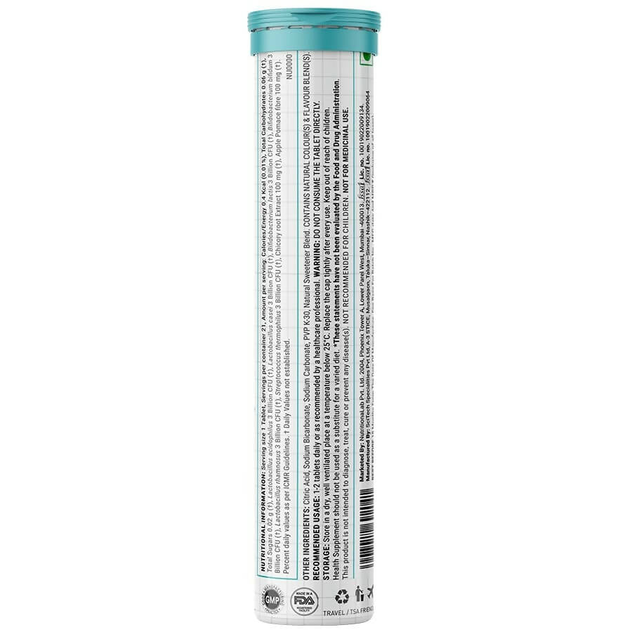 Wellbeing Nutrition Probiotic + Prebiotic Effervescent Tablets-Green Apple & Mint Flavor - Swadesiicart