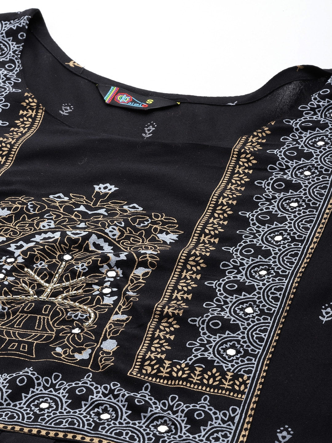 Kalini Ethnic Motifs Printed Mirror Work Kurta - Swadesiicart