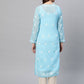 ADA Women Blue & White Chikankari Embroidered Straight Sustainable Handloom Kurta with Inner | Swadesiicart