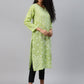 ADA Women Green & White Ethnic Motifs Chikankari Hand Embroidered Sustainable Kurta | Swadesiicart