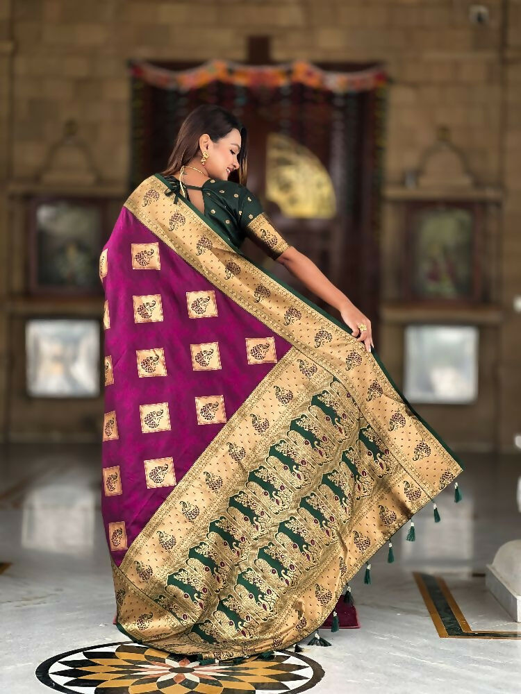 PR Fashion Wine Soft Banarasi Silk With Zari Weaving Meenakari Design Saree | Swadesiicart
