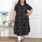 Miravan Women's Plus Size Pure Cotton Black Floral Printed Front Button A-Line Kurta - Swadesiicart