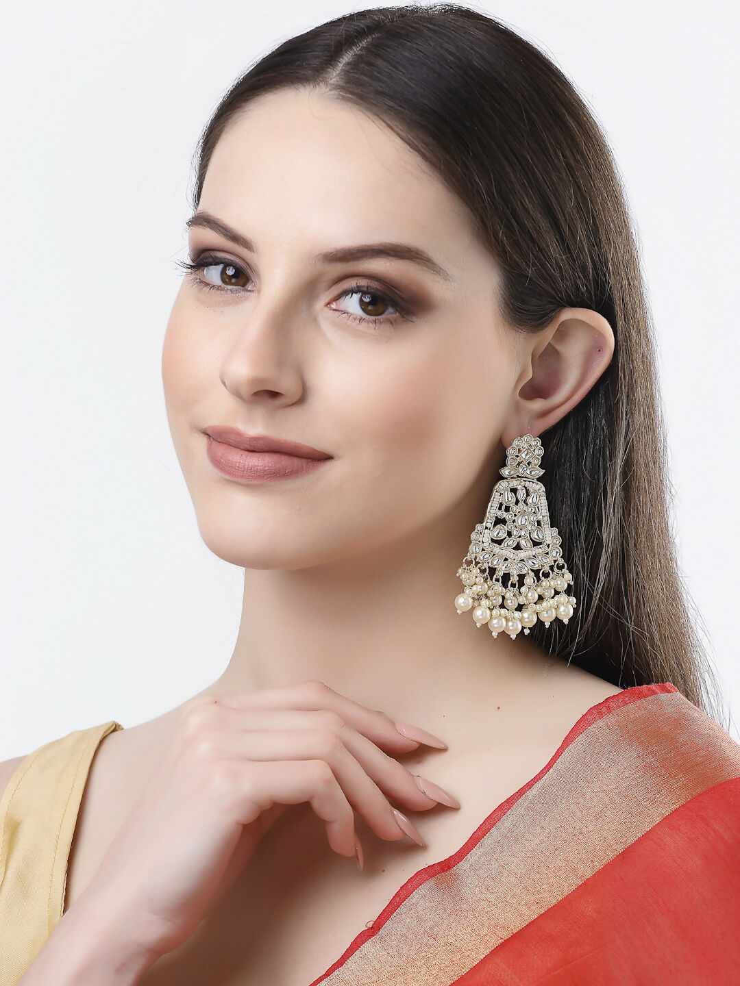 NVR Women Gold-Polished Kundan Drop Earrings | Swadesiicart