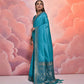 Vishnu Weaves Women's Firozi Soft Silk Zari Woven Saree with Blouse - Swadesiicart