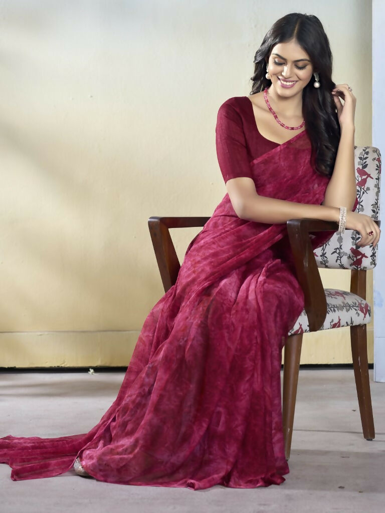 Burgundy Georgette Designer Printed Ready to Wear Saree - Samyana | Swadesiicart