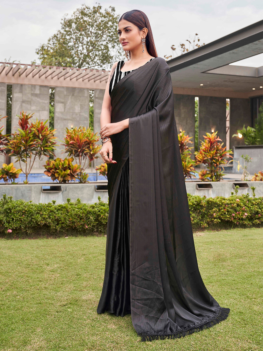 Tikhi Imli Striped Satin Ready to Wear Saree | Swadesiicart