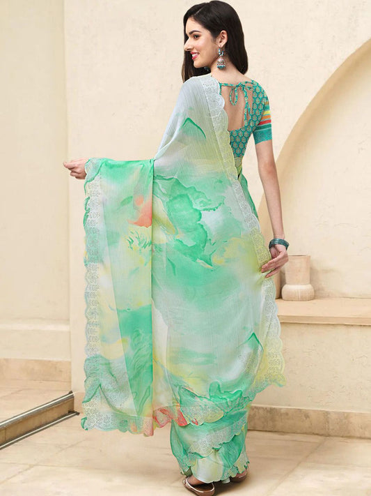 Mitera Tie and Dye Beads and Stones Poly Chiffon Ready to Wear Saree | Swadesiicart