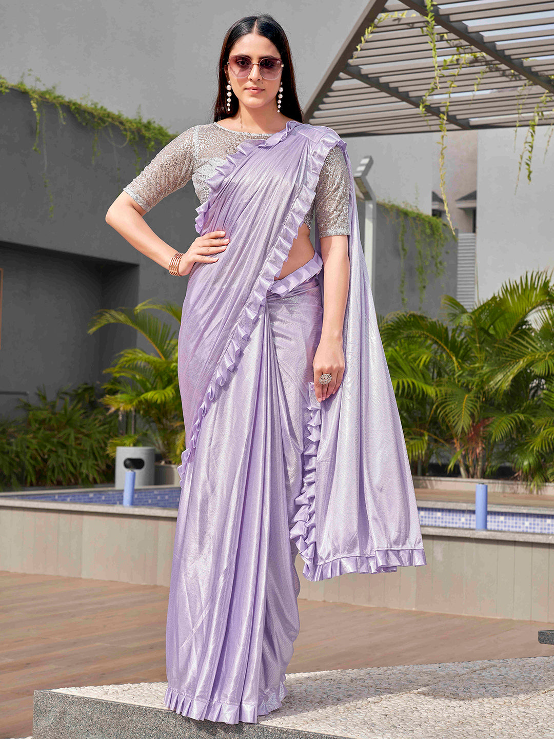 Tikhi Imli Lavender Embellished Saree | Swadesiicart